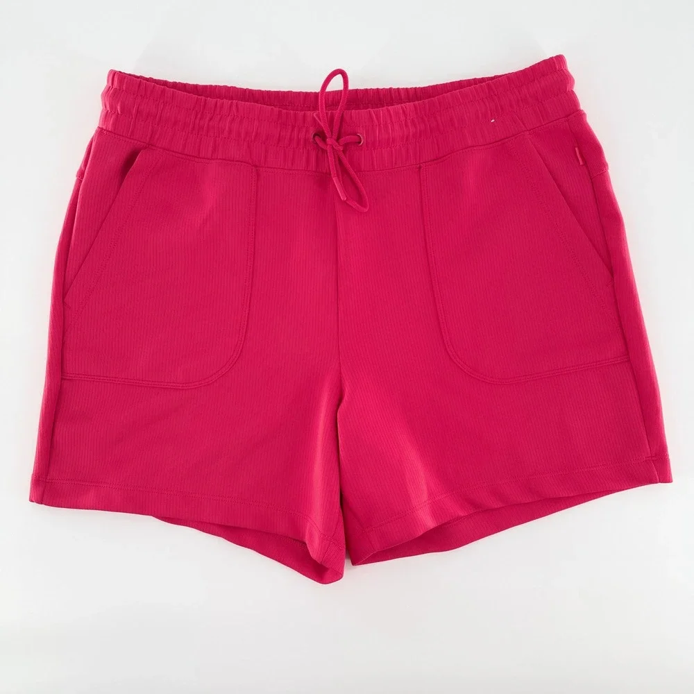 MONDETTA Pink Ribbed Active Shorts Women Medium Drawstring Pockets Athletic Gym
